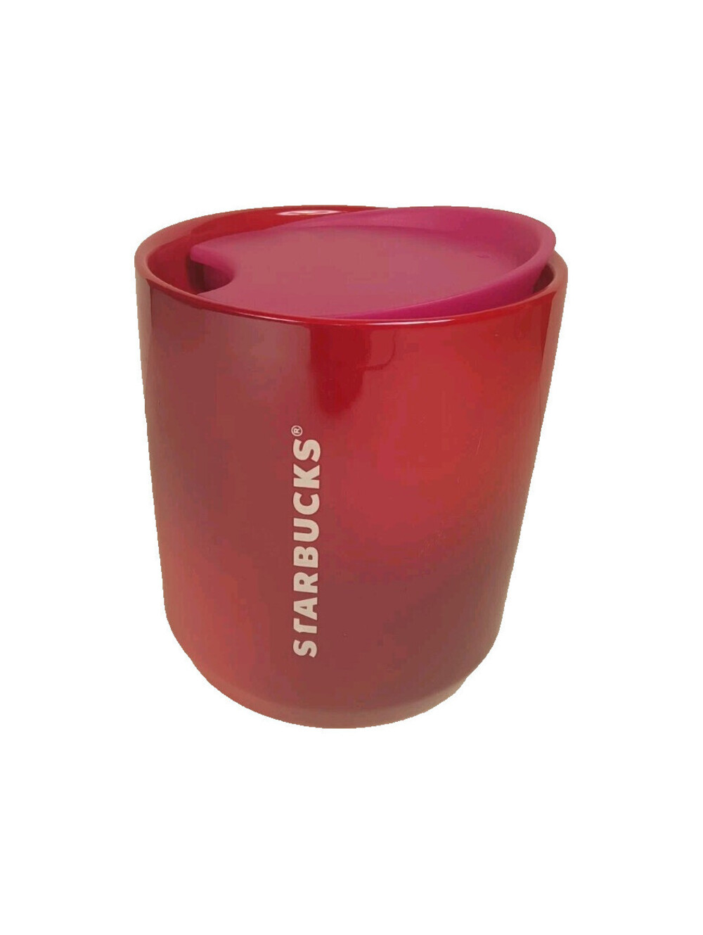 Starbucks 2021 Holiday Red Ombre Ceramic Double Wall Travel Mug Pink Lid 8 oz